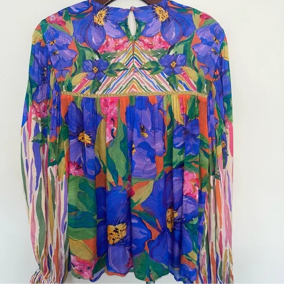 Bl^nk London Anthropologie Miranda Peasant Blouse S Balloon Sleeve Multicolor - Picture 4 of 9